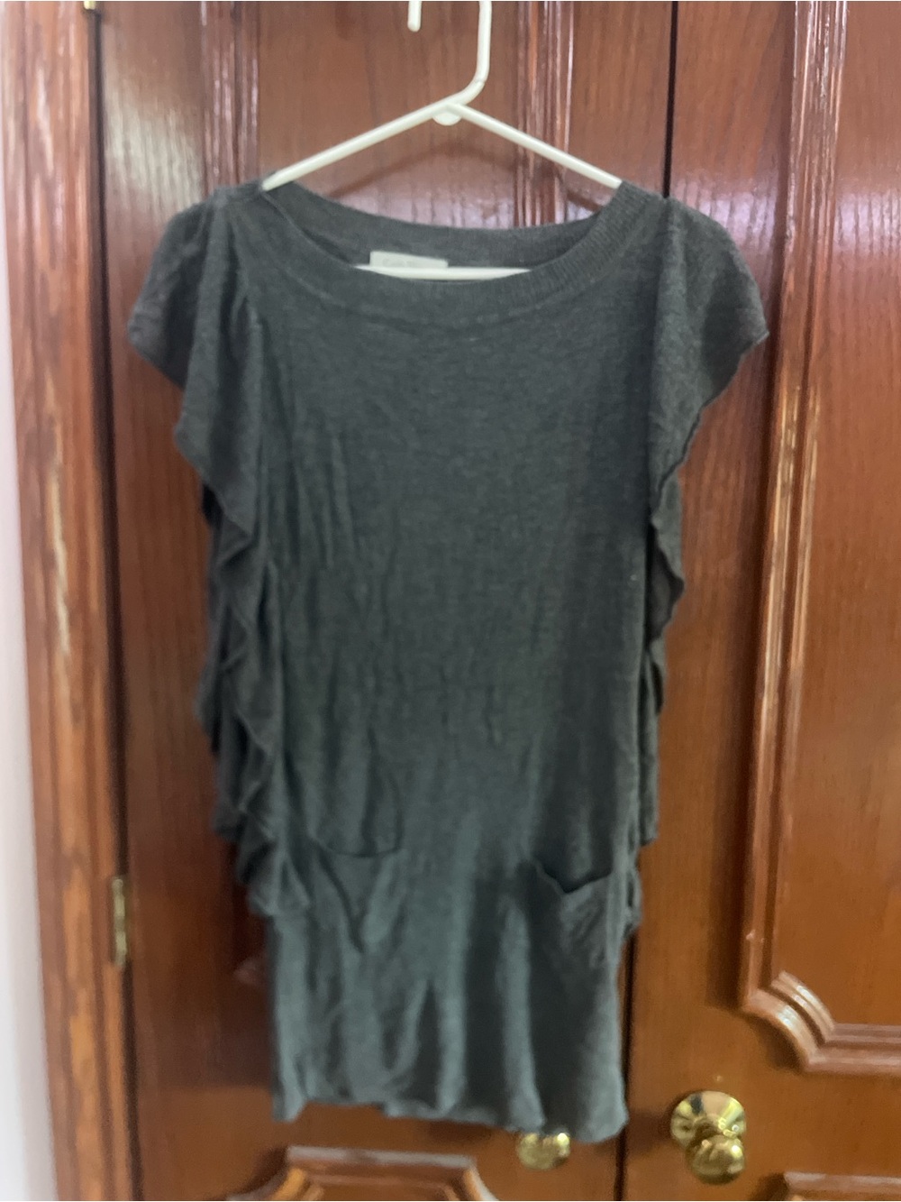 Costa Blanca Dark Gray Ruffle Sleeve Knit Tunic